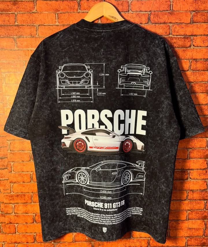 Porsche 911 GT3 RS Graphic Oversized T-Shirt – Acid Wash Streetwear